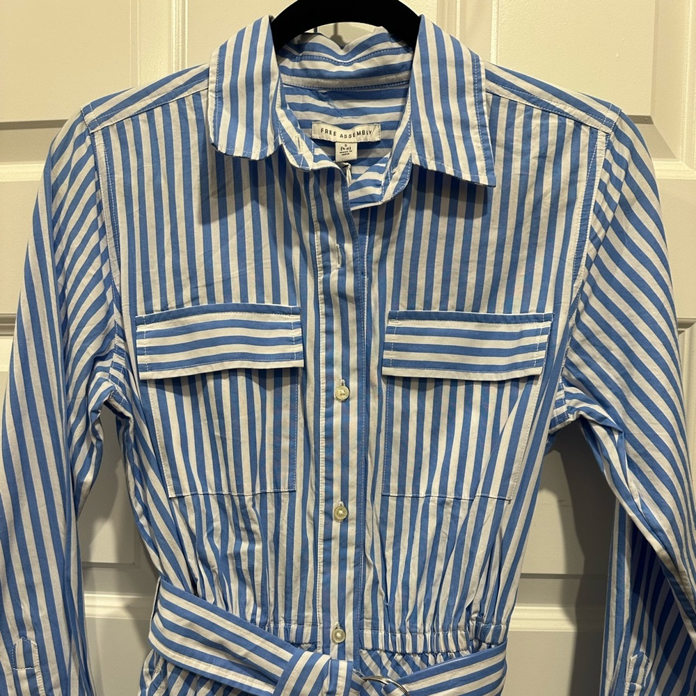 Free Assembly Blue and White Striped Long Sleeve Dress